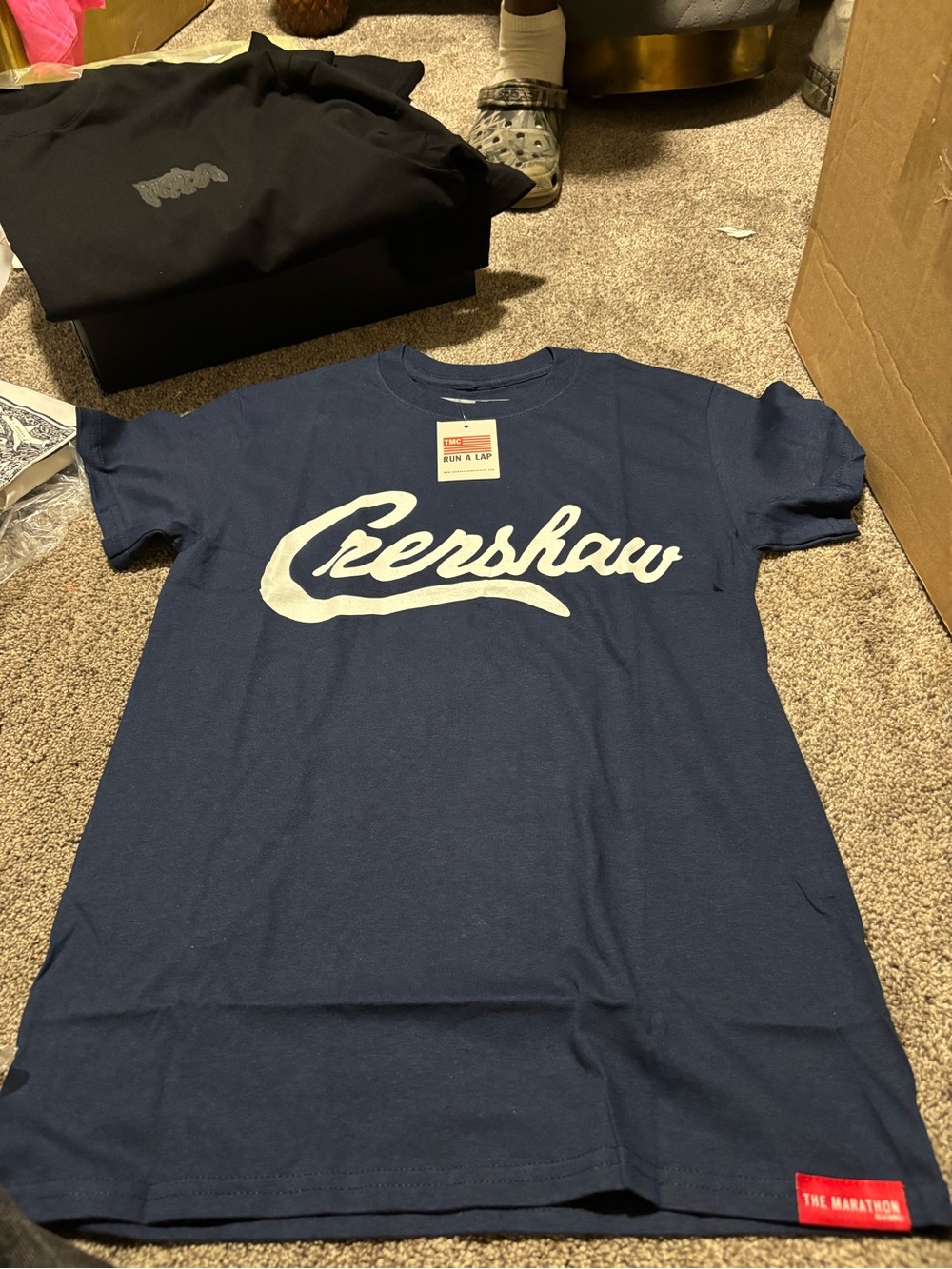 Crenshaw Script Logo Tee - Navy and White